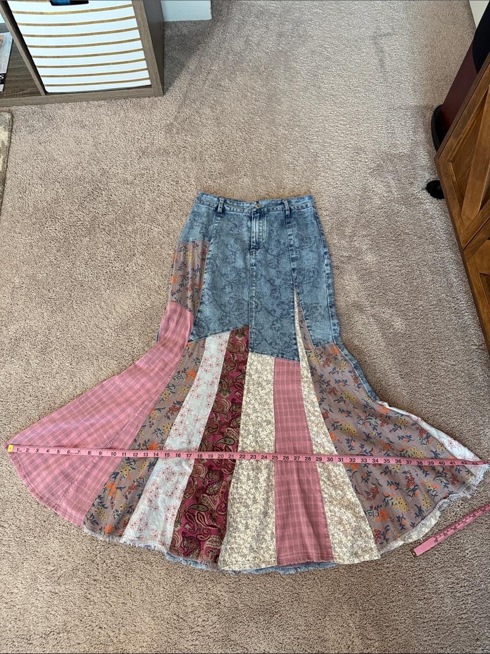 Blue Velvet Brand Boho Patchwork Denim Maxi Skirt - Pink & Blue - Picture 16 of 16